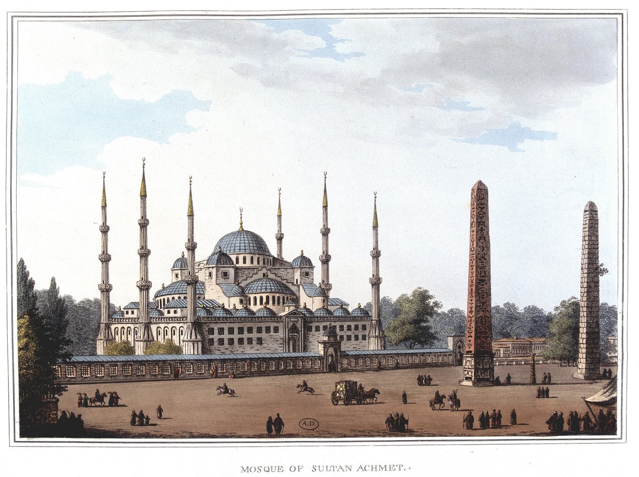 Mosquee of Sultan Ahmed (1609-1616), Istanbul. in “” Views in the Ottoman Dominions, in Europe, in Asia, and some of the Mediterranean islands””” from the original drawings taken by Luigi Mayer, London بواسطة لويجي ماير