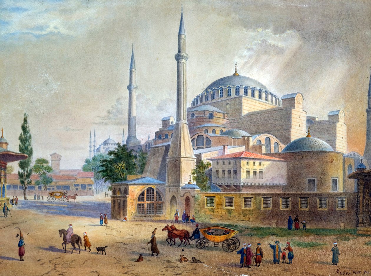آيا صوفيا في القسطنطينية par Mayer ، لويجي (1755-1803). لوحة مائية على ورق مقاس 26.5x36 بواسطة لويجي ماير