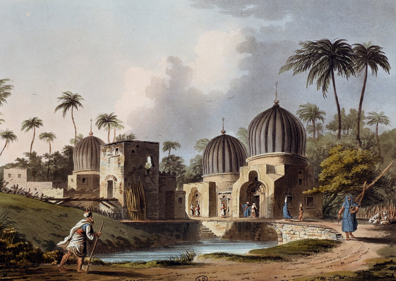 مقابر القديسين العرب في رشيد ، نقش ، بواسطة لويجي ماير (1755 - 1803) ، من مناظر في مصر وفلسطين وأجزاء أخرى من الإمبراطورية العثمانية بواسطة لويجي ماير