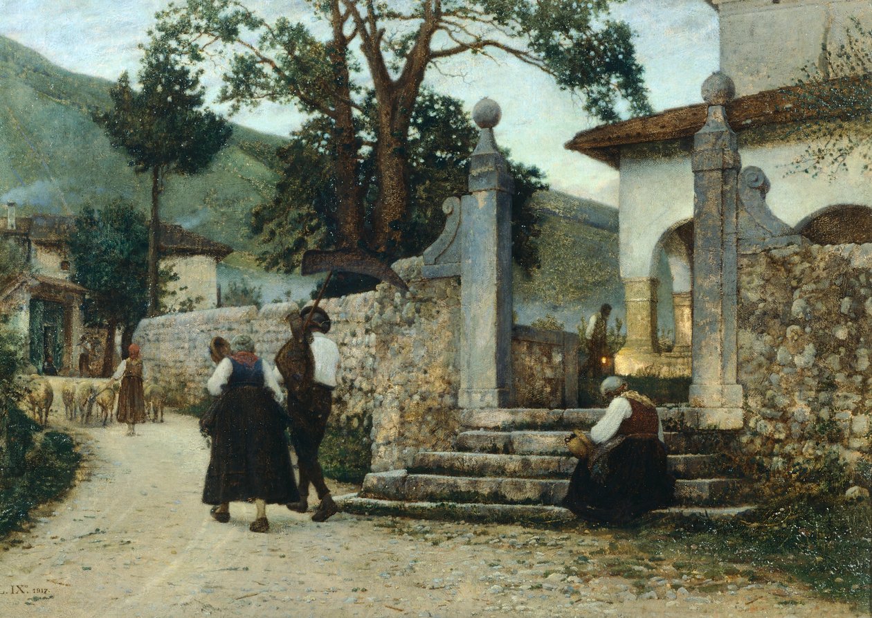 قرب المساء في كولتورا ، بواسطة لويجي نونو (1850-1918) ، زيت على قماش ، 47.5 سم × 67. بواسطة لويجي نونو