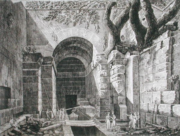 بقايا رومانية في قلعة غاندولفو ، بحيرة ألبانو ، من "آثار معالم روما" ، نُشرت في 1824-1826 (حفر) بواسطة لويجي روسيني