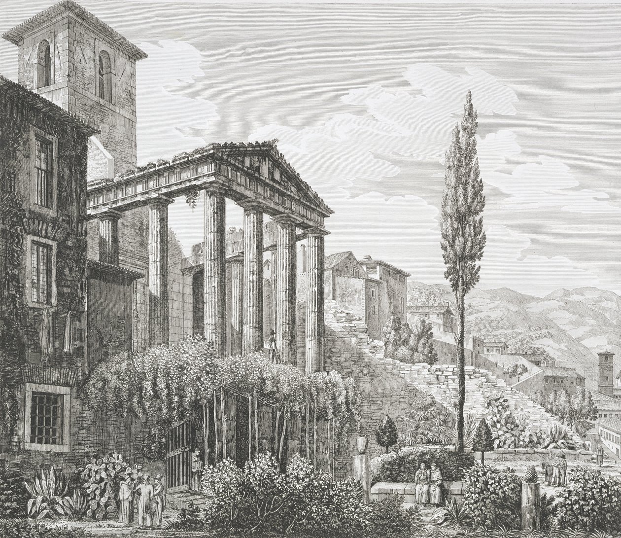 معبد هرقل في كورا ، من "آثار معالم روما" ، تم نشره 1824-26 (انظر أيضًا 205038) بواسطة لويجي روسيني