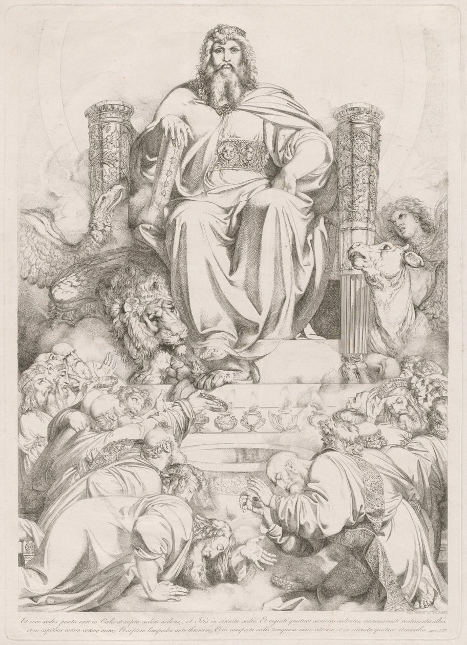 Et ecce posita erat in coelo ... (الله الابن في الجلالة على العرش محاطًا بالمخلوقات الأربعة ويعبده الأربعة والعشرون شيخًا) بواسطة لويجي ساباتيلي الأول
