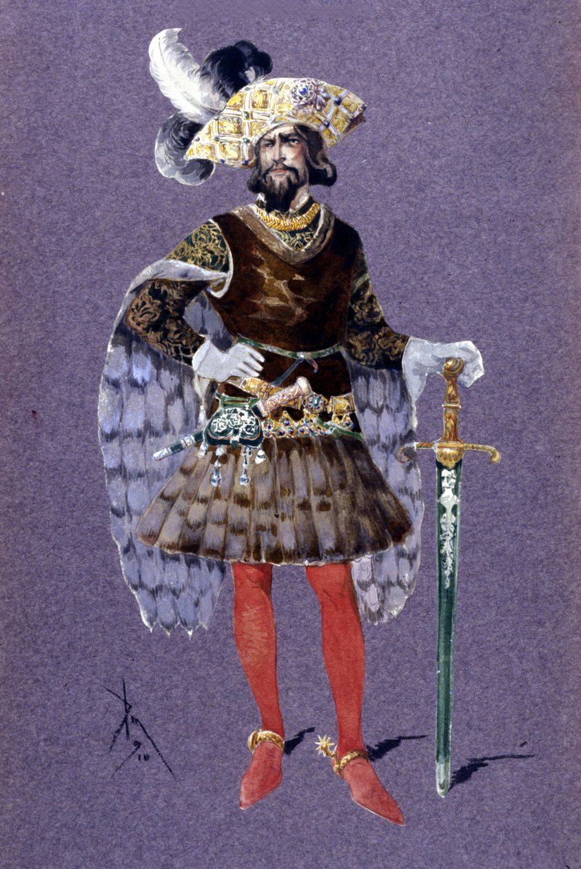 لحية زرقاء. رسم لويجي سابيلي كارامبا (1865-1936) من عام 1910 لأوبرا آريان واللحية الزرقاء لبول دوكاس بواسطة لويجي سابيلي كارامبا