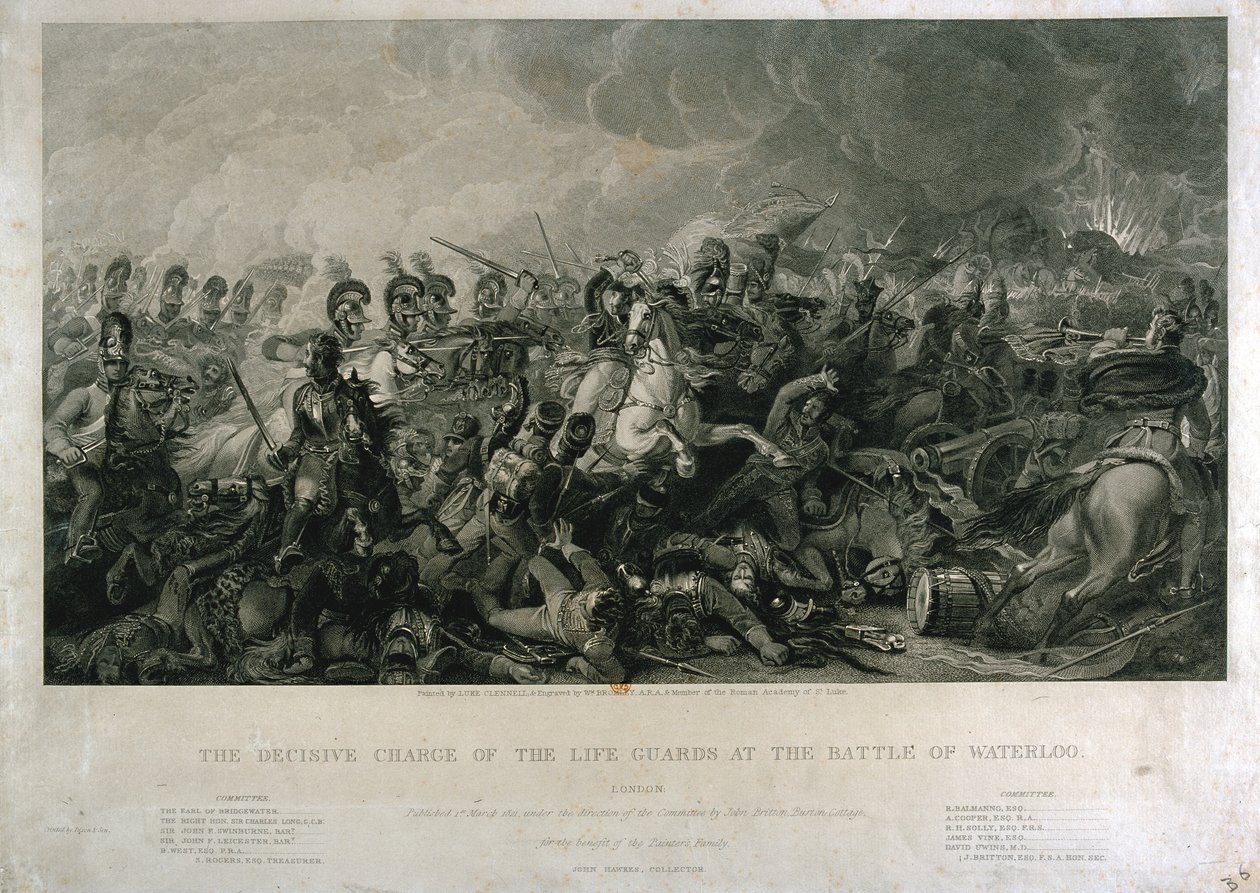 الشحنة الحاسمة لحراس الحياة في واترلو في عام 1815 ، نقشها ويليام بروملي ، 1821 (النقش اليدوي) بواسطة لوك كلينيل