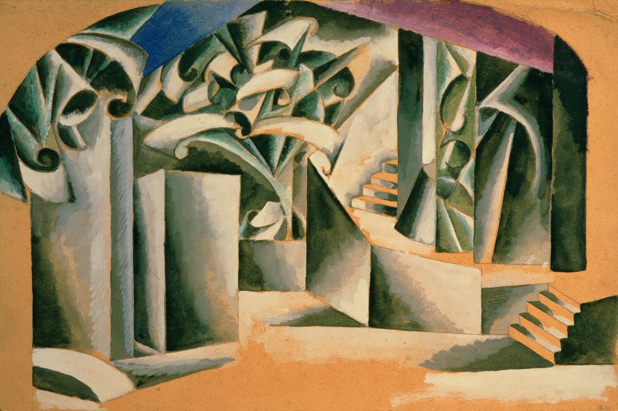تصميم مسرحي لمسرحية وليام شكسبير "روميو وجولييت" ، 1920 (غواش على الكرتون) بواسطة ليوبوف سيرجيفنا بوبوفا