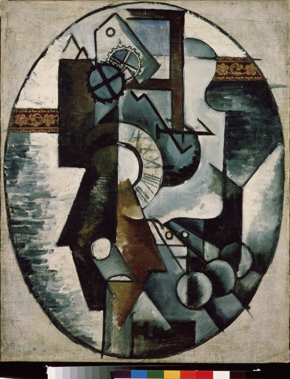 الساعة. لوحة ليوبوف (ليوبوف) سيرجيفنا بوبوفا (1889-1924) ، زيت على قماش وكولاج بواسطة ليوبوف سيرجيفنا بوبوفا