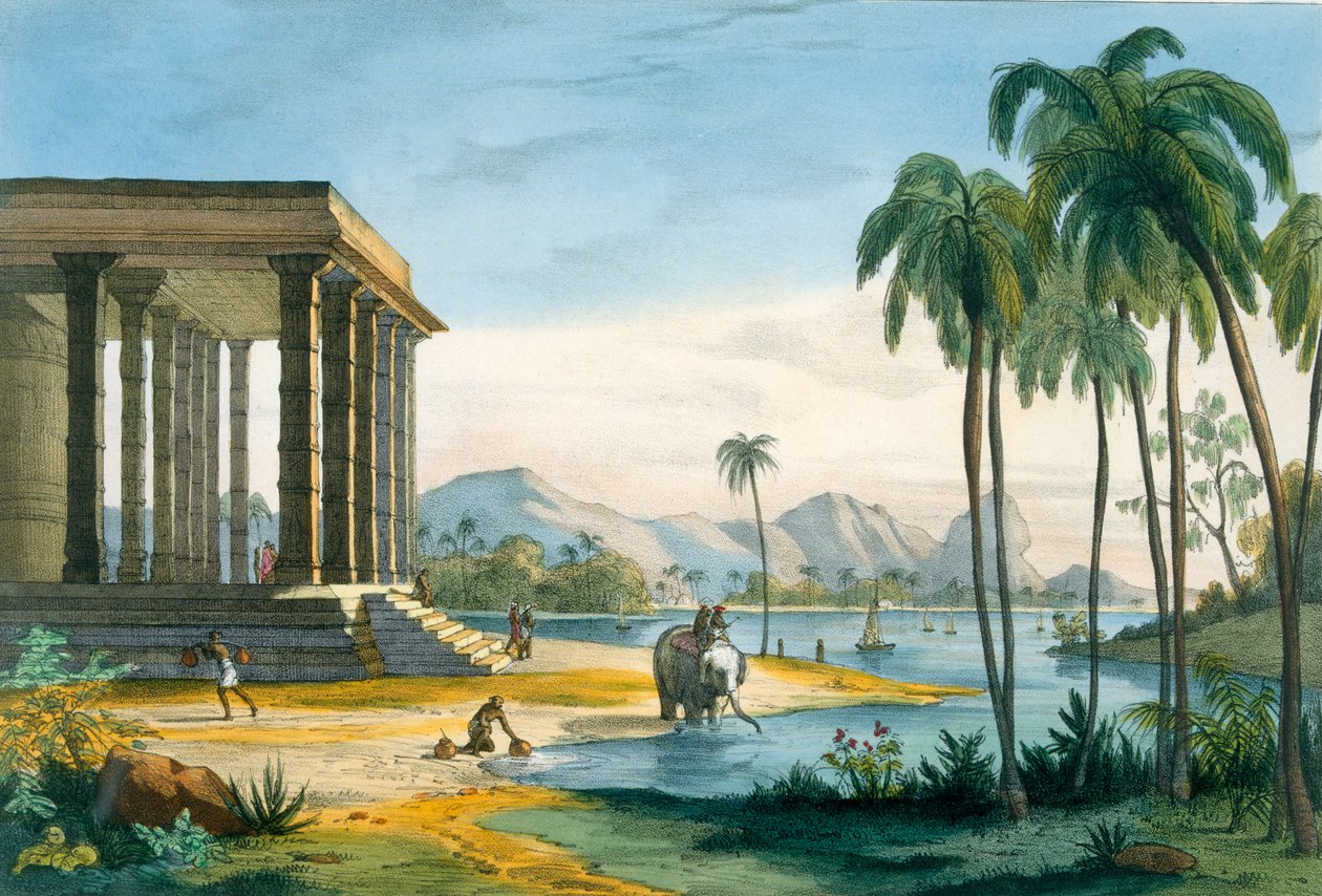 منظر لتينفيلي ، رسم توضيحي من &39;L&39;Inde Française&39; ، منقوش بواسطة Chabrelle ، باريس ، c.1827-35 بواسطة ME Burnouf