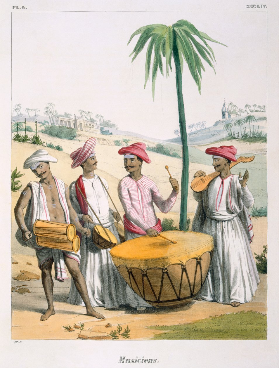 موسيقيون مع طبل غلاية كبير ، 1827-1835 بواسطة ME Burnouf