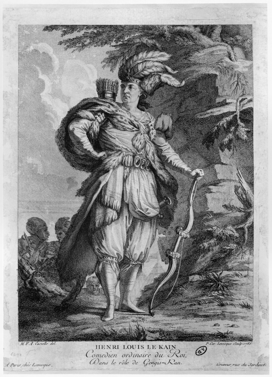 الممثل Lekain مثل Genghis Khan ، في &39;L&39;Orphelin de La Chine&39; بواسطة Voltaire (1694-1778) 1765 بواسطة MFA Castelle