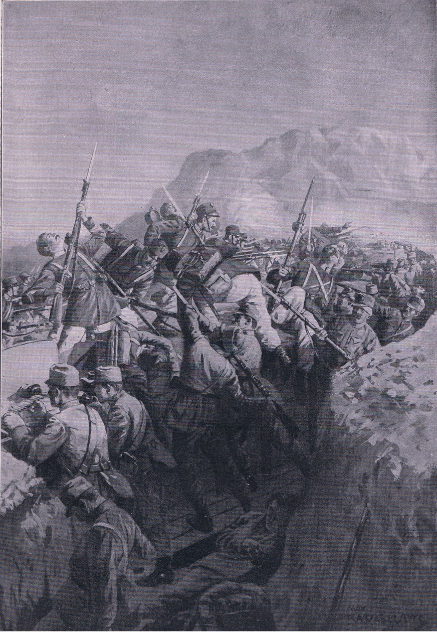 هجوم فاشل من قبل الإيطاليين على مرتفعات دوبيردو ، من حانة التاريخ المصور للحرب العالمية 1914-1915. بواسطة Union Berlagsefellfchaft بواسطة م. باراسكودس