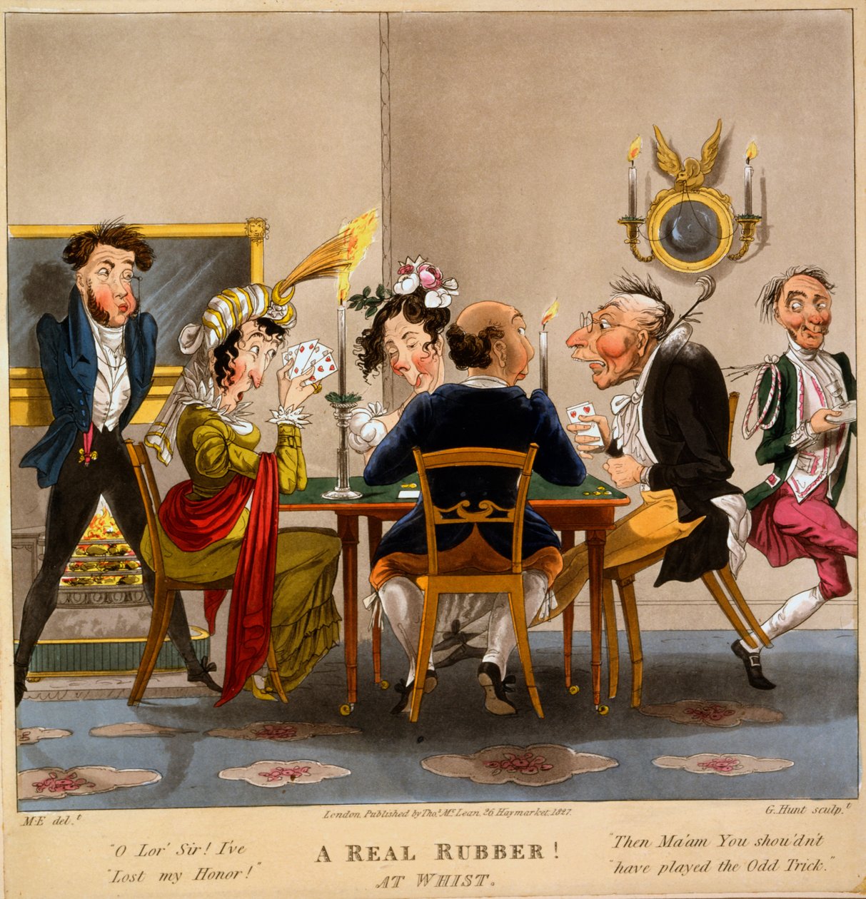 مطاط حقيقي! في Whist ، طباعة جورج هانت ، 1827 (نقش يدوي) بواسطة إجيرتون