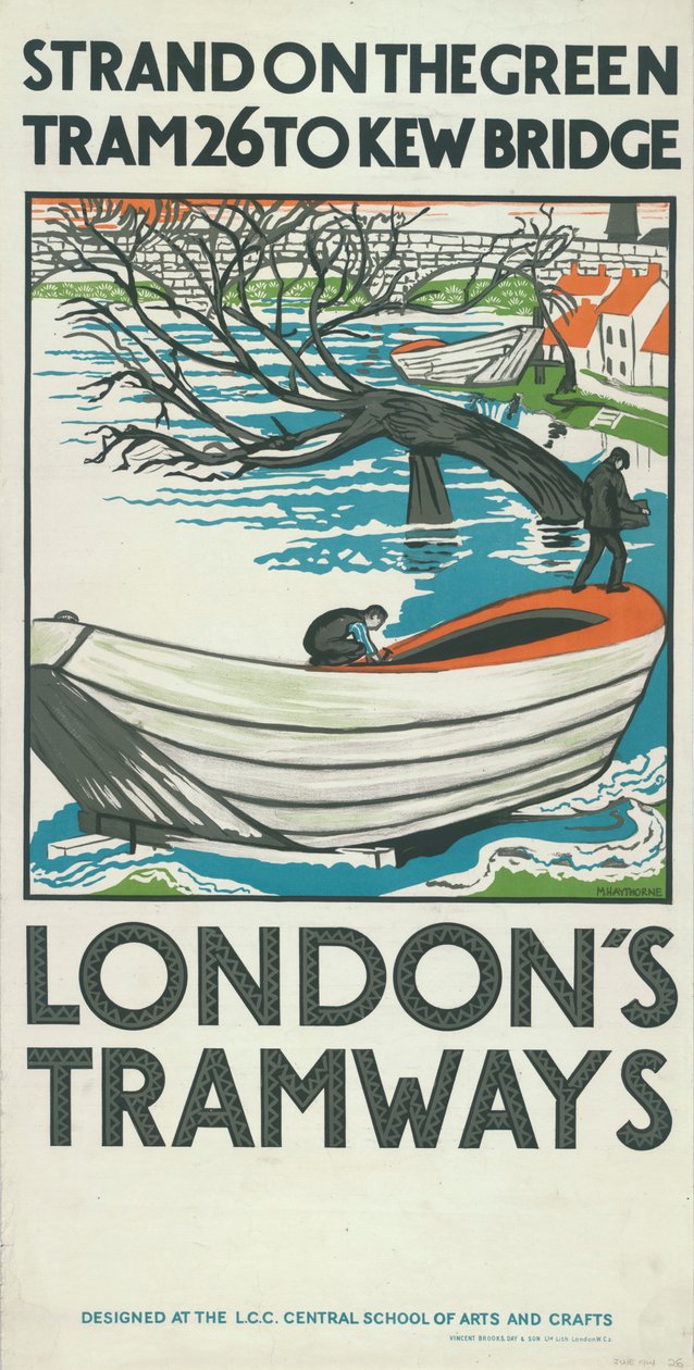 `` Strand on the Green ، Tram 26 to Kew Bridge '' ، ملصق مجلس مقاطعة لندن LCC Tramways ، 1924 بواسطة م هيثورن