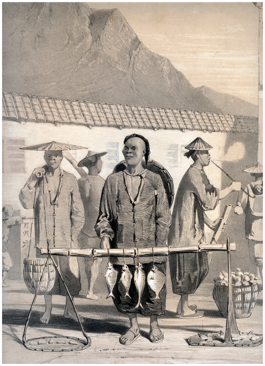 Fishmongers، Victoria Street، Hong Kong، الصين، c1860. بواسطة M و N Hanhart