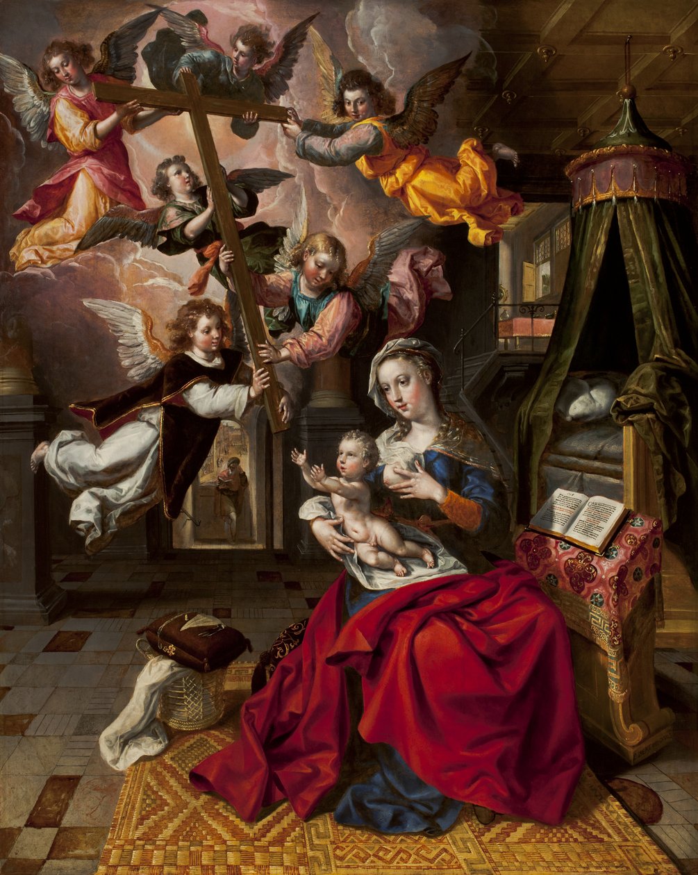 العذراء مع السيد المسيح ترحب بالصليب ، c.1600 بواسطة مارتن دي فوس