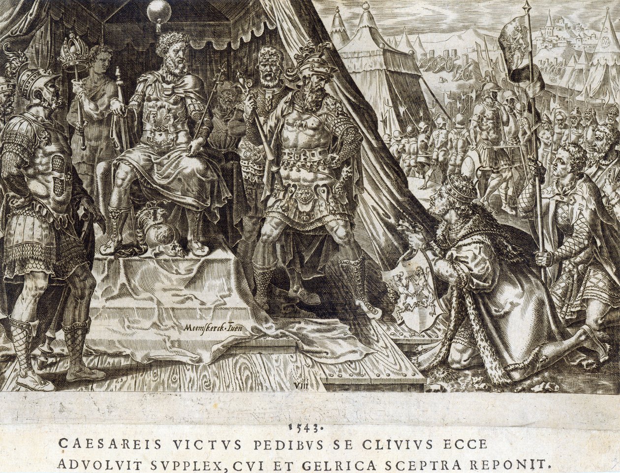 تقديم ويليام الثاني ، دوق كليفز ، في عام 1543 ، اللوحة 8 من "الإنجازات العسكرية للإمبراطور تشارلز الخامس" ، التي نقشها ديرك فولكرتز كورنهرت (1522-90) ، 1555 (النقش والحفر) بواسطة مارتن فان هيمسكرك