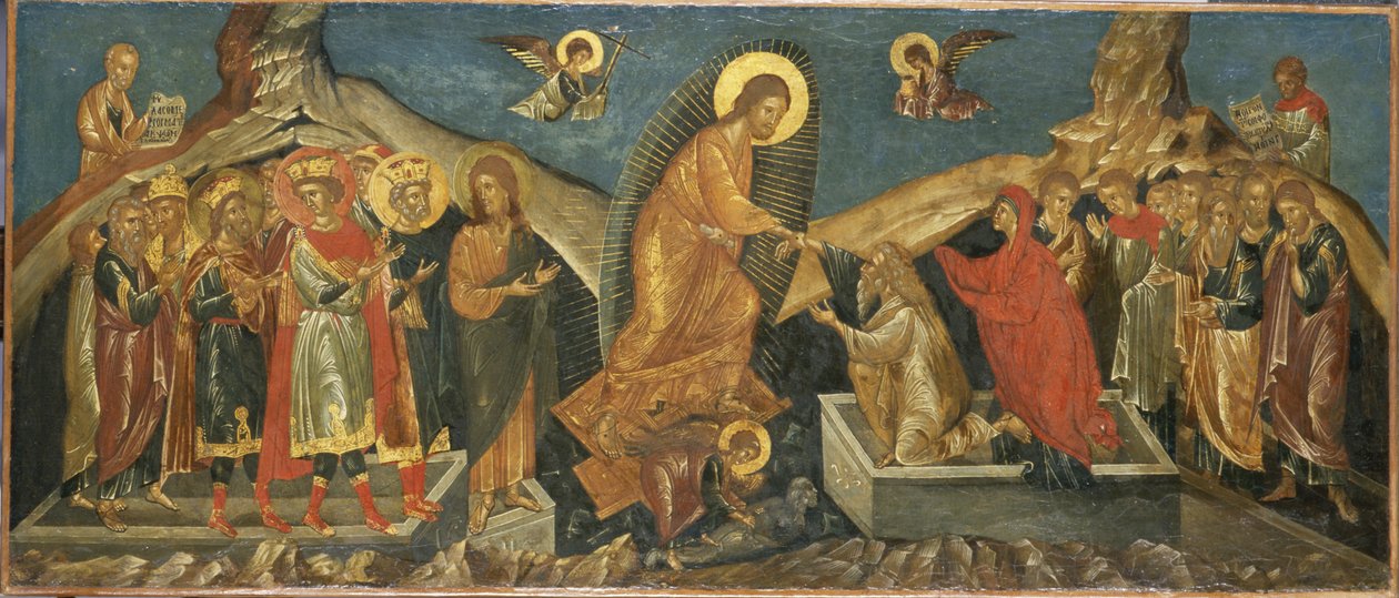نزول المسيح إلى الجحيم ، c.1600-15 (طلاء لامع على قماش) بواسطة المدرسة المقدونية