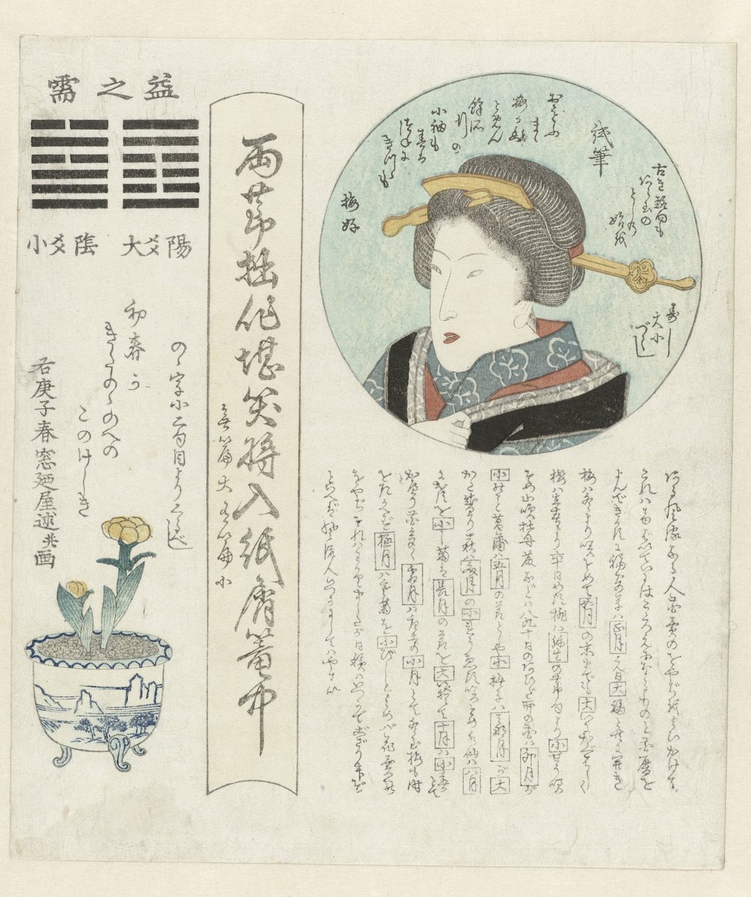 صورة لامرأة في خرطوش دائري سلسلة التقويمات السنوية (عنوان السلسلة) Kotobushi daishôtsukushi (عنوان السلسلة على الكائن) بواسطة مادونويا