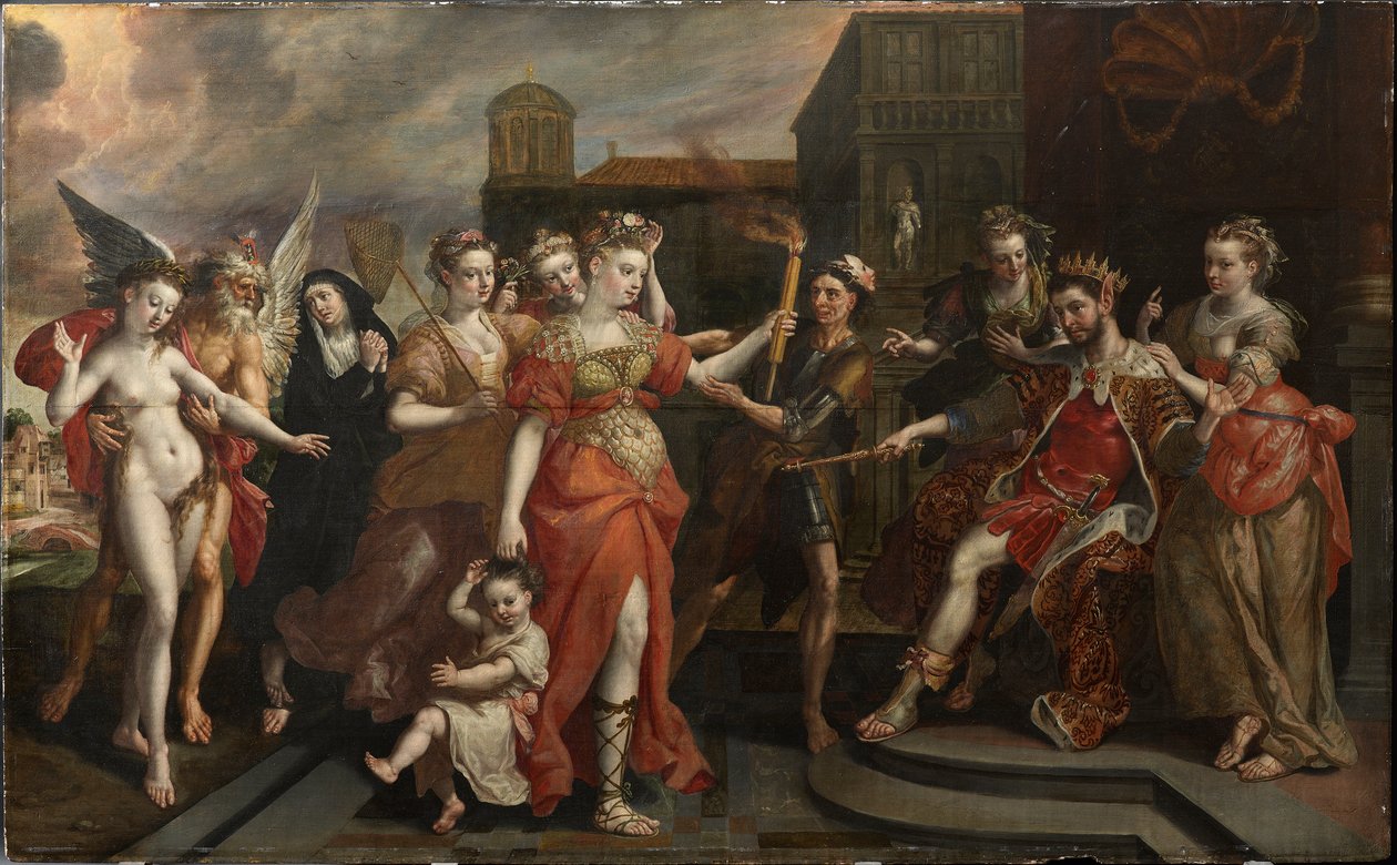 The Calumny of Apelles ، نهاية 1590. بواسطة Maerten Vos de