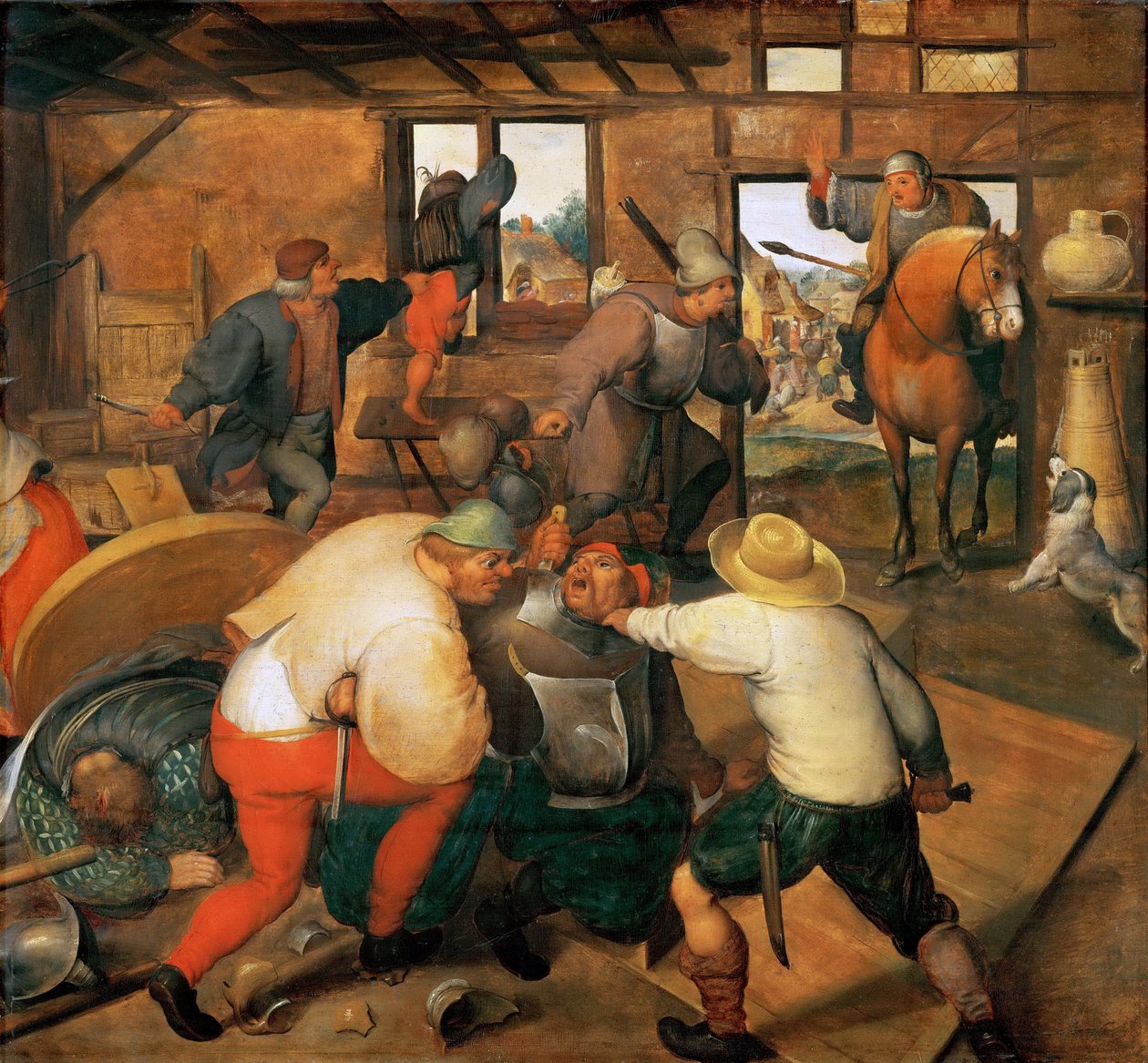 Bagarre entre Soldats et paysans - شجار بين الجنود والفلاحين - مارتن فان كليف ، الأكبر (1527-1581). زيت على خشب ، حوالي 1565-1570. الأبعاد: ٤٧،٣ × ٥١ سم. متحف تاريخ الفن ، فيين بواسطة مارتن فان كليف