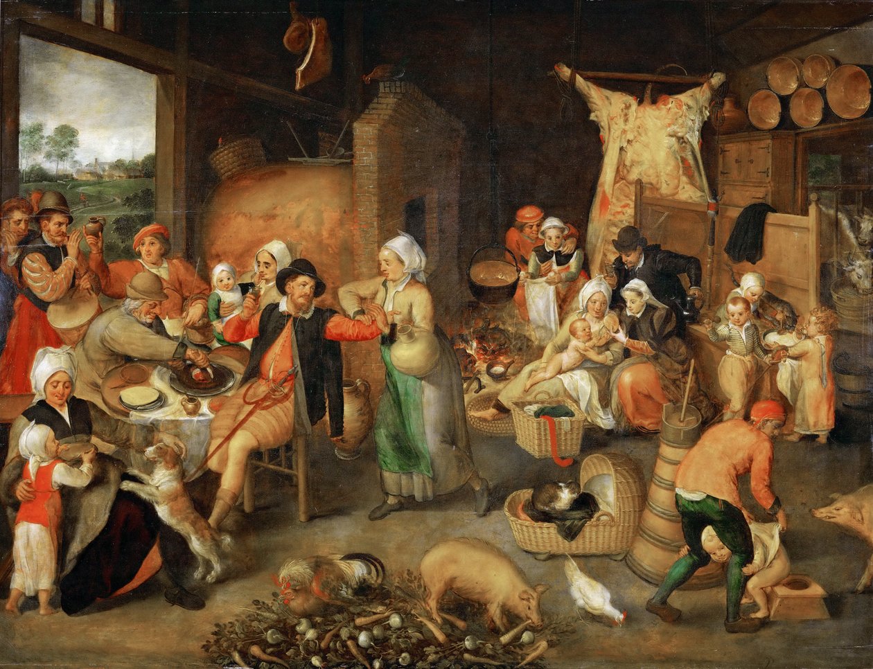 صالون الفلاحين مع الزوار النبلاء - مارتن فان كليف ، الأكبر (1527-1581). زيت على خشب ، حوالي 1566. الأبعاد: 123x144 سم. متحف تاريخ الفن ، فيين بواسطة مارتن فان كليف