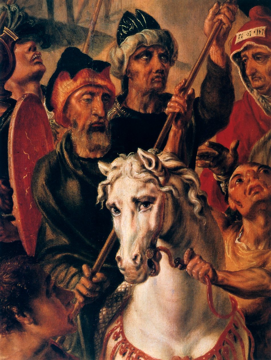 الجلجثة ، التفاصيل من لوحة الوسط ، 1545-1550 بواسطة ميرتن فان هيمسكرك