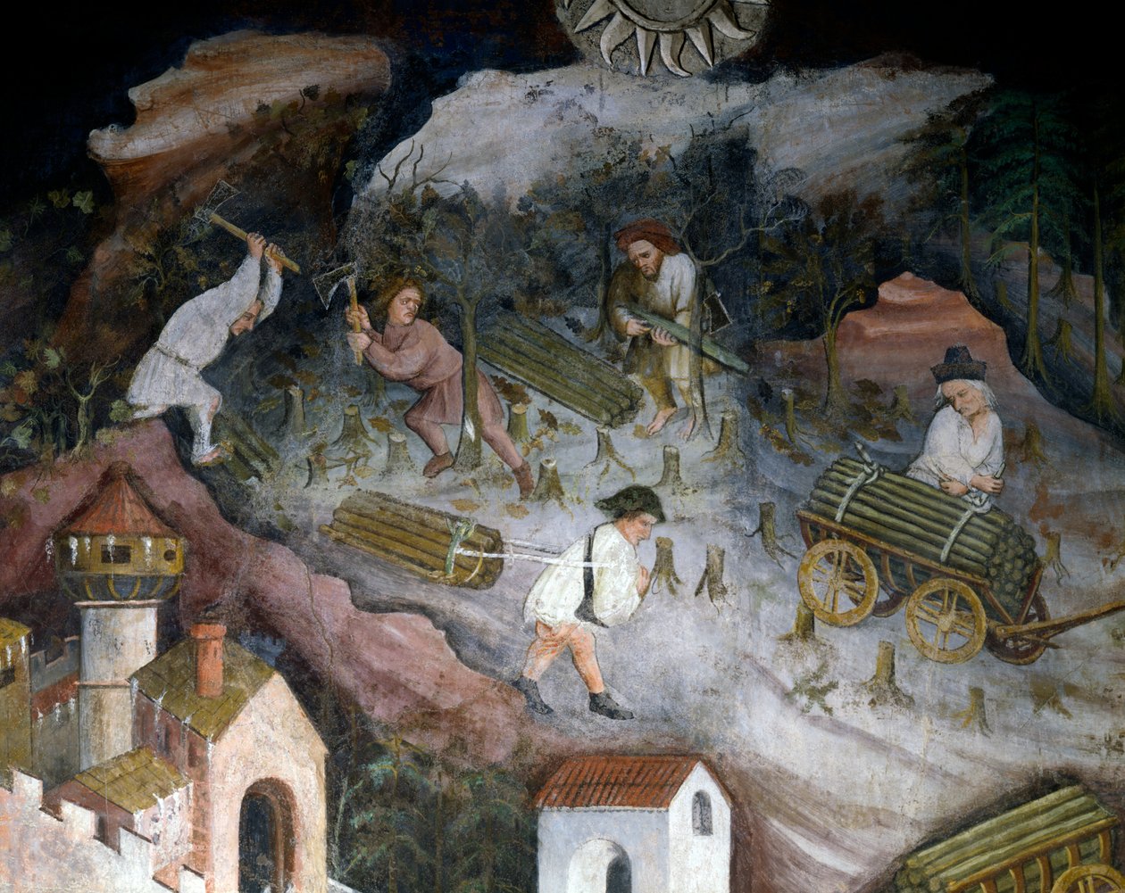 Wood harvesting, detail from Month of December, Cycle of Months بواسطة المايسترو (Attr. To) Venceslao