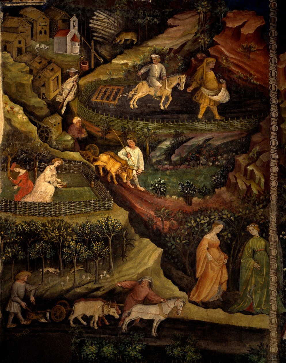 Work in fields, detail from Month of October, Cycle of Months بواسطة المايسترو (Attr. To) Venceslao
