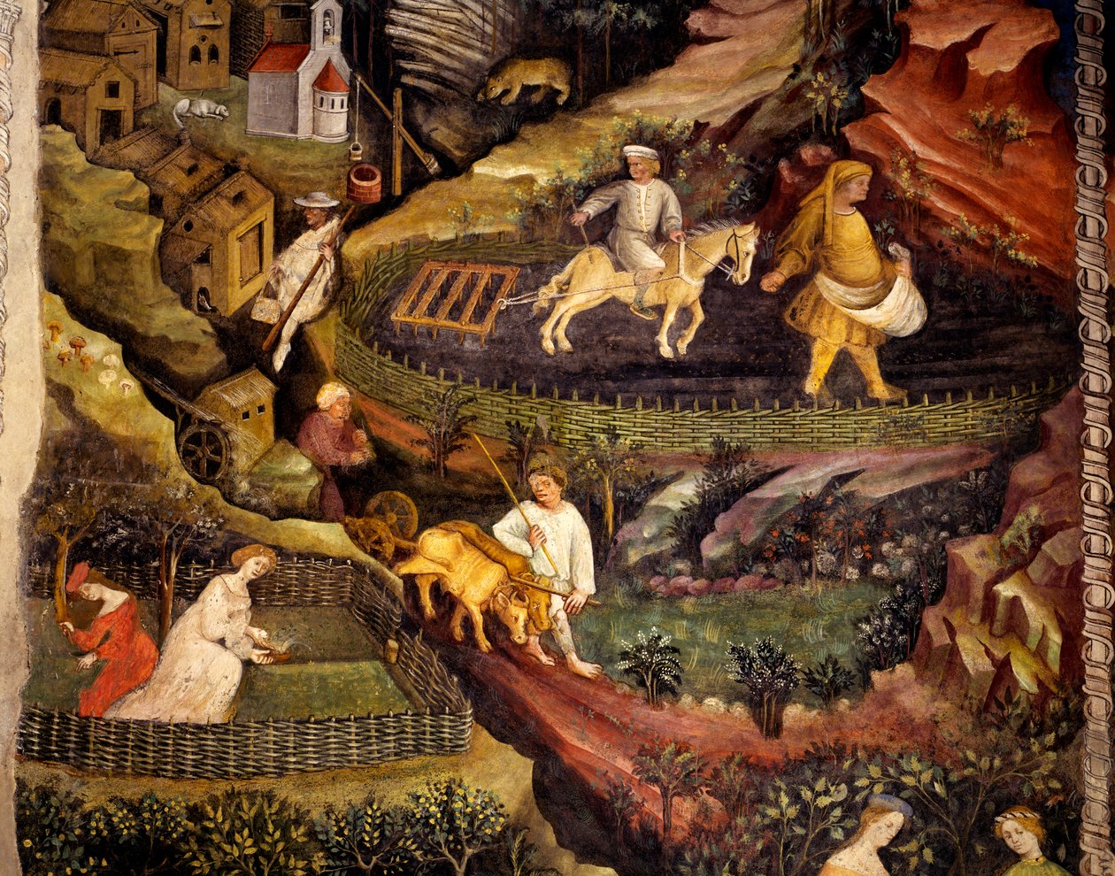 Work in fields, detail from Month of October, Cycle of Months بواسطة المايسترو (Attr. To) Venceslao