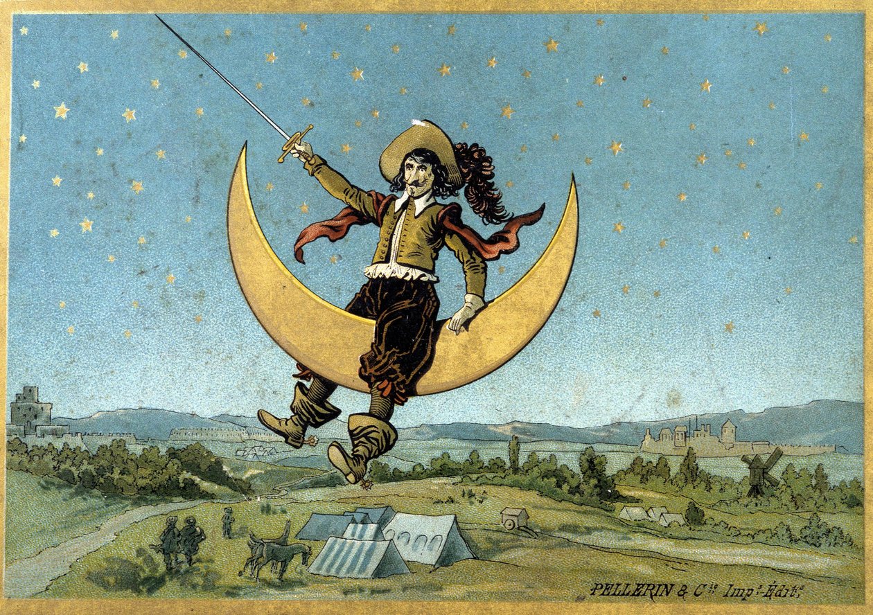 رسم توضيحي لـ Cyrano de Bergerac في روايته "العالم الآخر" بواسطة هنري مايجروت