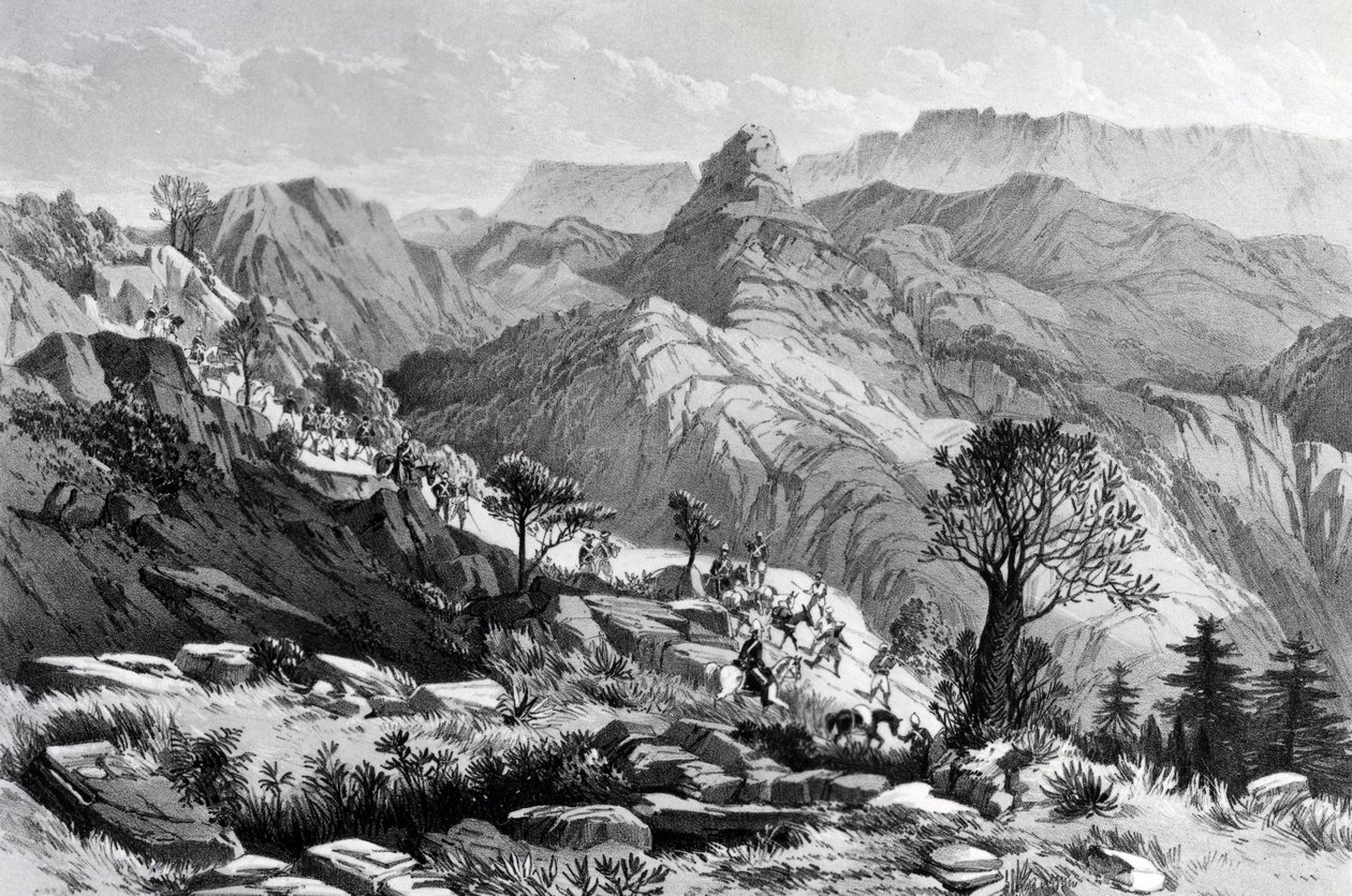 في المسيرة بالقرب من دونجولو ، نقشها جيمس فيرغسون ، 1868 بواسطة الرائد AGF Hogg