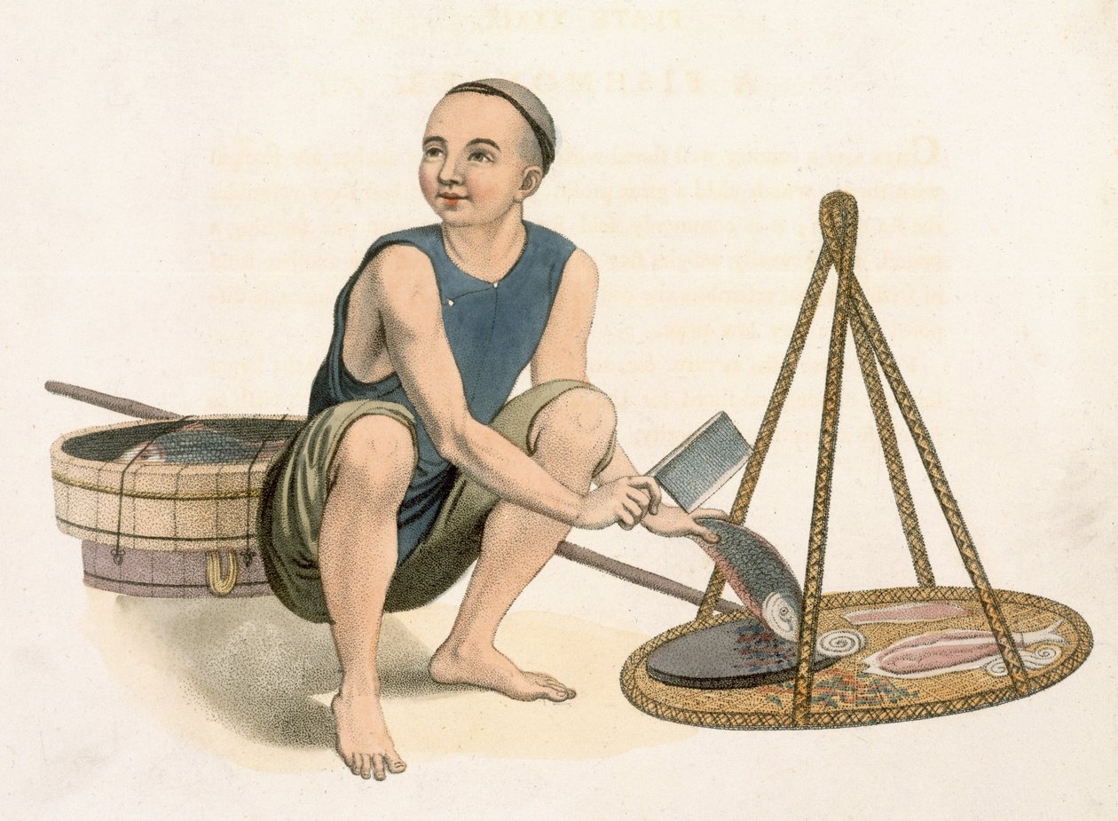 تاجر سمك ، لوحة 39 من "أزياء الصين" ، نقشها ج. دادلي ، 1800 بواسطة الرائد جورج هنري ميسون