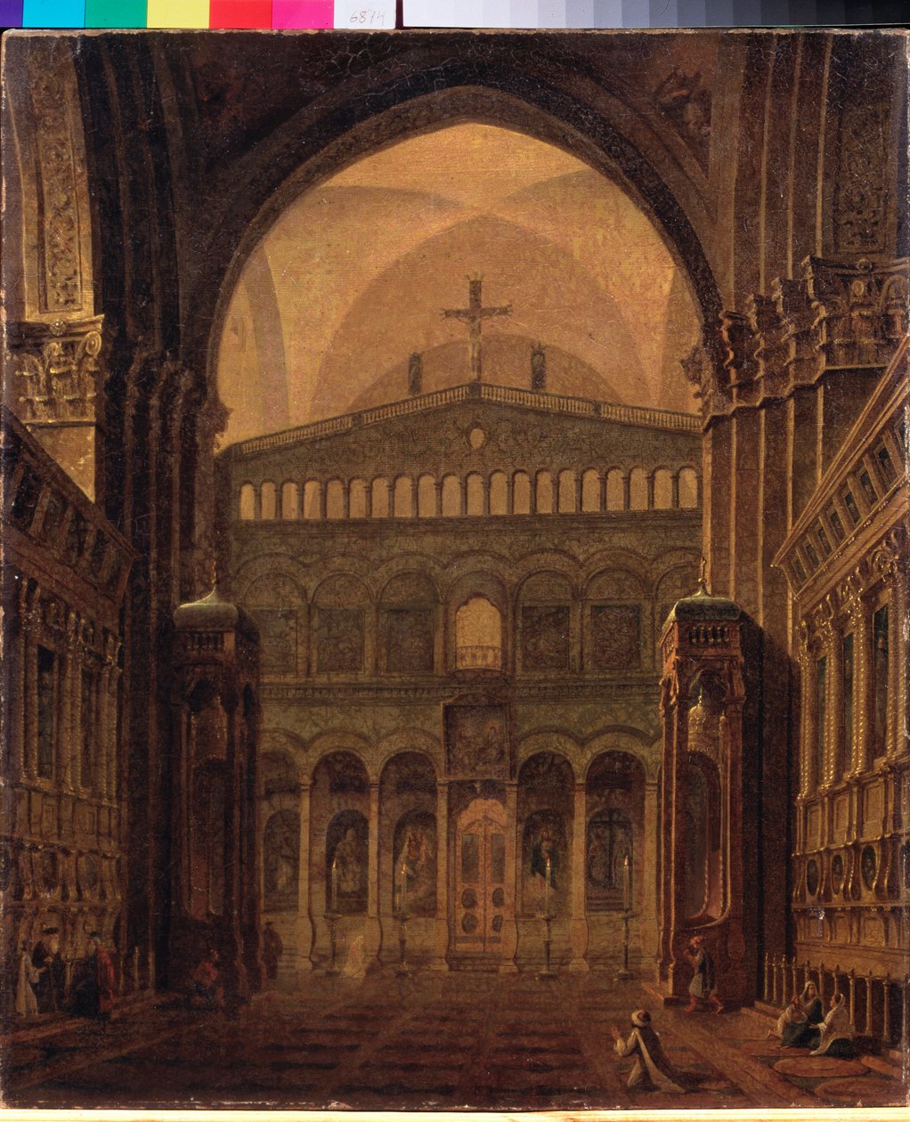 داخل الهيكل في القدس - رسم مكسيم نيكيفوروفيتش فوروبييف (فوروبييف) (1787-1855) ، زيت على قماش بواسطة ماكسيم نيكيفوروفيتش فوروبييف