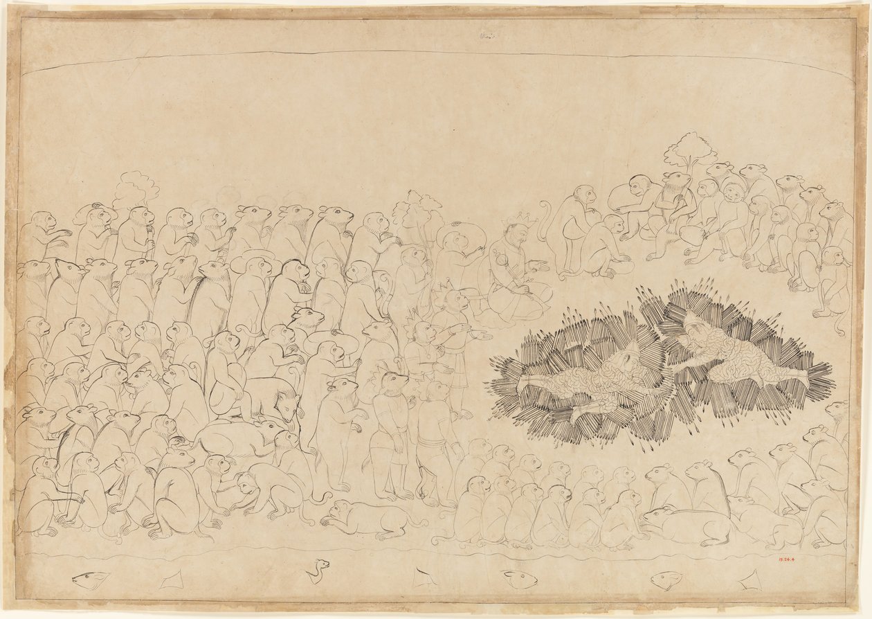 راما ولاكشمان تغمرهما الأسهم: فوليو من سلسلة حصار لانكا ، كاليفورنيا. 1725. بواسطة ماناكو