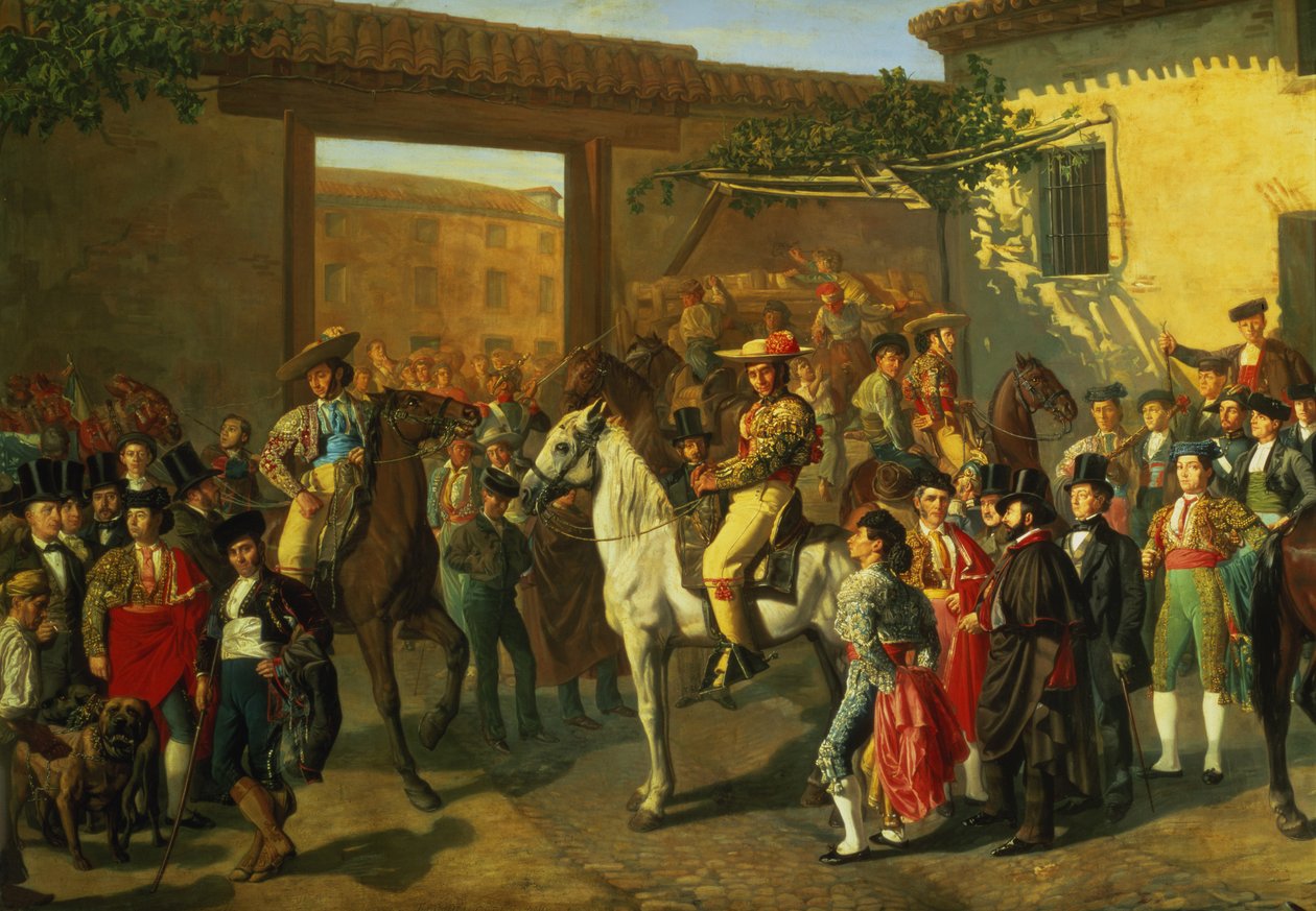 الخيول في فناء من قبل بولرينغ قبل مصارعة الثيران ، مدريد ، 1853 (التفاصيل) بواسطة مانويل كاستيلانو
