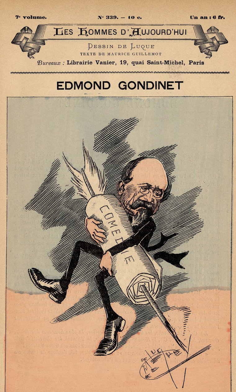 غلاف Les Hommes Today ، العدد 339 ، رسم توضيحي لمانويل لوك (1854-1919): المسرح - جوندينت إدموند (1828-1888) بواسطة مانويل لوك