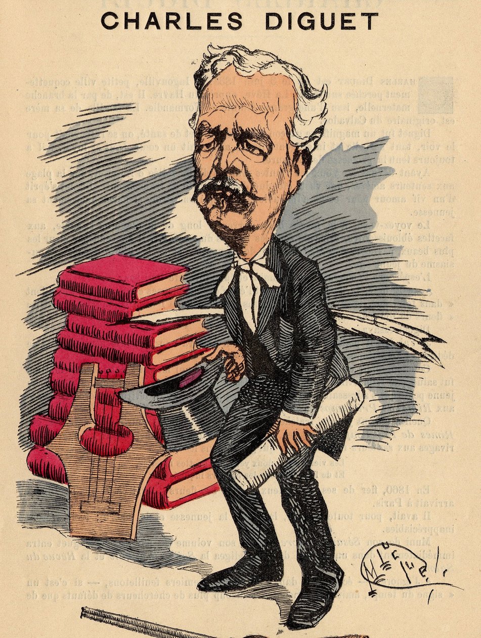 غلاف Les Hommes Today ، رقم 393 ، رسم توضيحي لمانويل لوك (1854-1919): Litterature ، Lyre - Diget Charles (1836-1909) بواسطة مانويل لوك