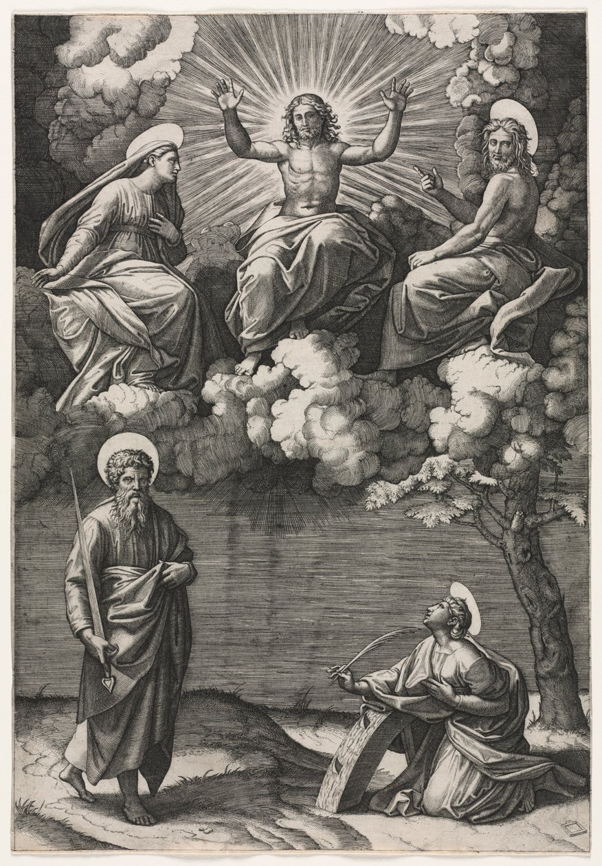 المسيح والعذراء والقديس يوحنا المعمدان مع القديسين بولس وكاترين ، ج. 1520-1525. بواسطة ماركانتونيو رايموندي