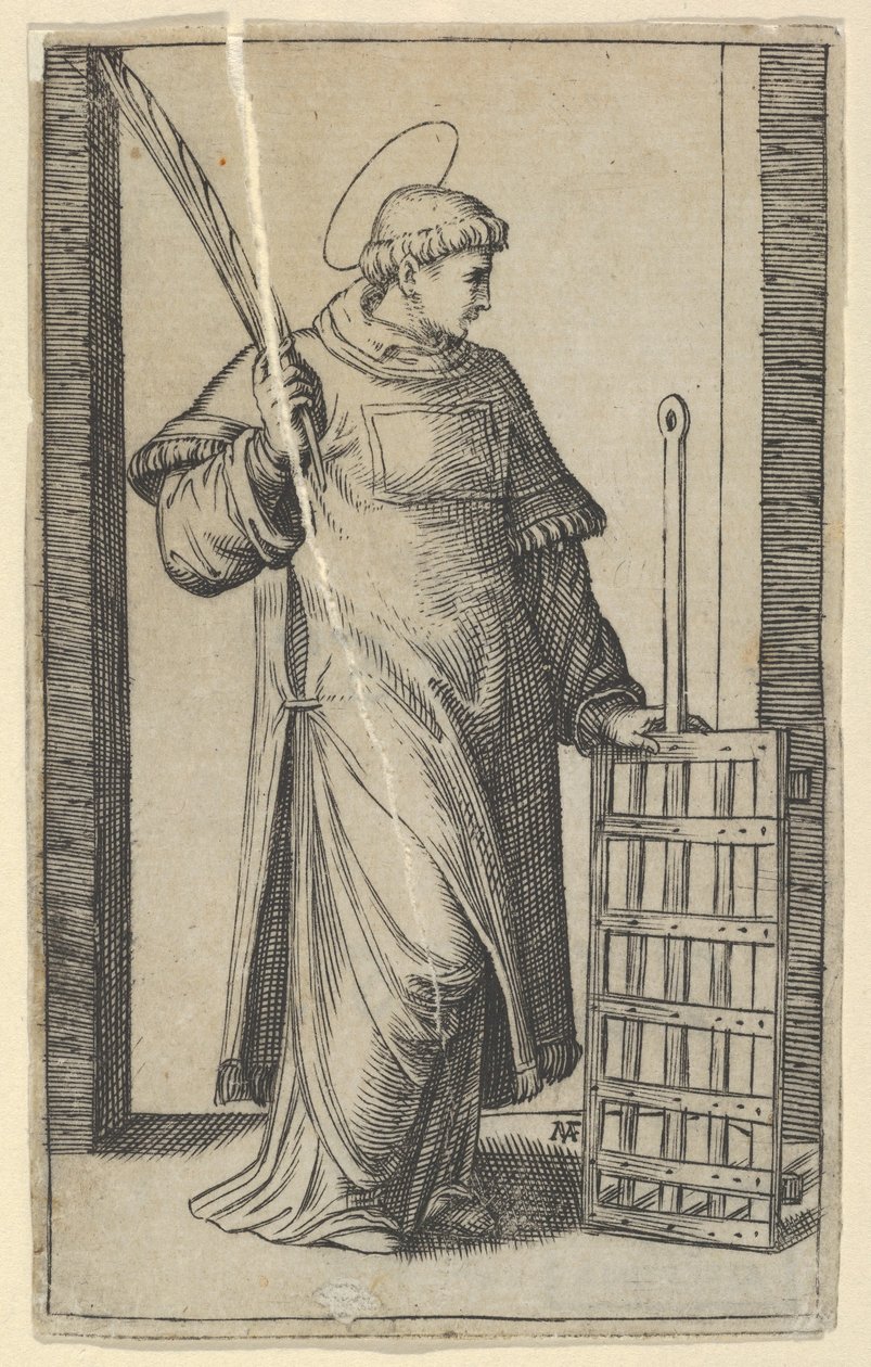 سانت لورانس ، اليد اليسرى مستندة على شواية ، من سلسلة 'Piccoli Santi' Sm ...، ca. 1500-1527. بواسطة ماركانتونيو رايموندي