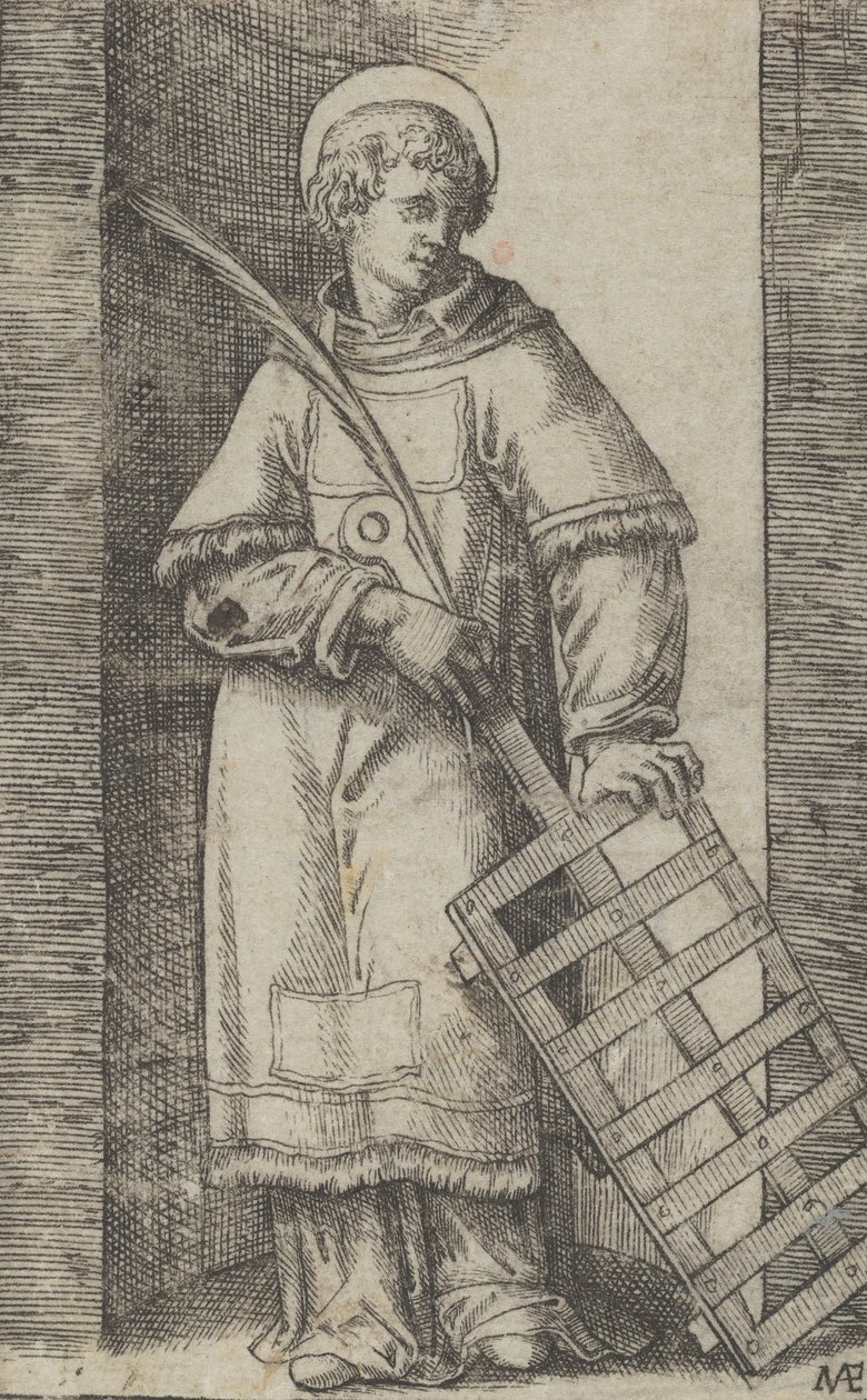 سانت فنسنت ، يسرى تستريح على شواية ، من سلسلة 'Piccoli Santi' Sma ...، ca. 1500-1527. بواسطة ماركانتونيو رايموندي