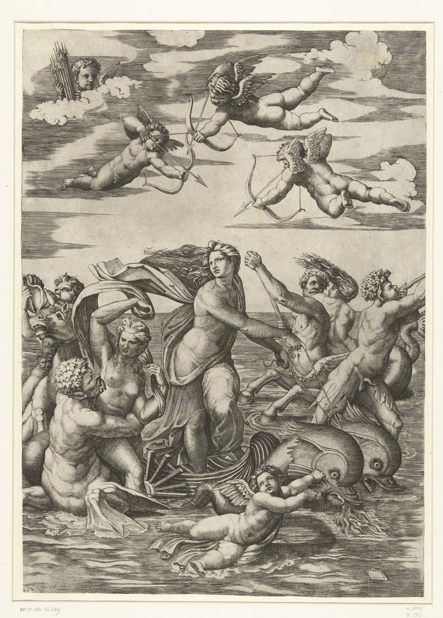 التقى Triomf van Galatea مع tritons في nereïden في putti بواسطة ماركانتونيو رايموندي