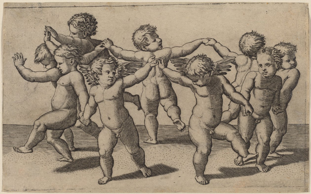 رقصة كيوبيد بواسطة Marcantonio Raimondi بعد رافائيل
