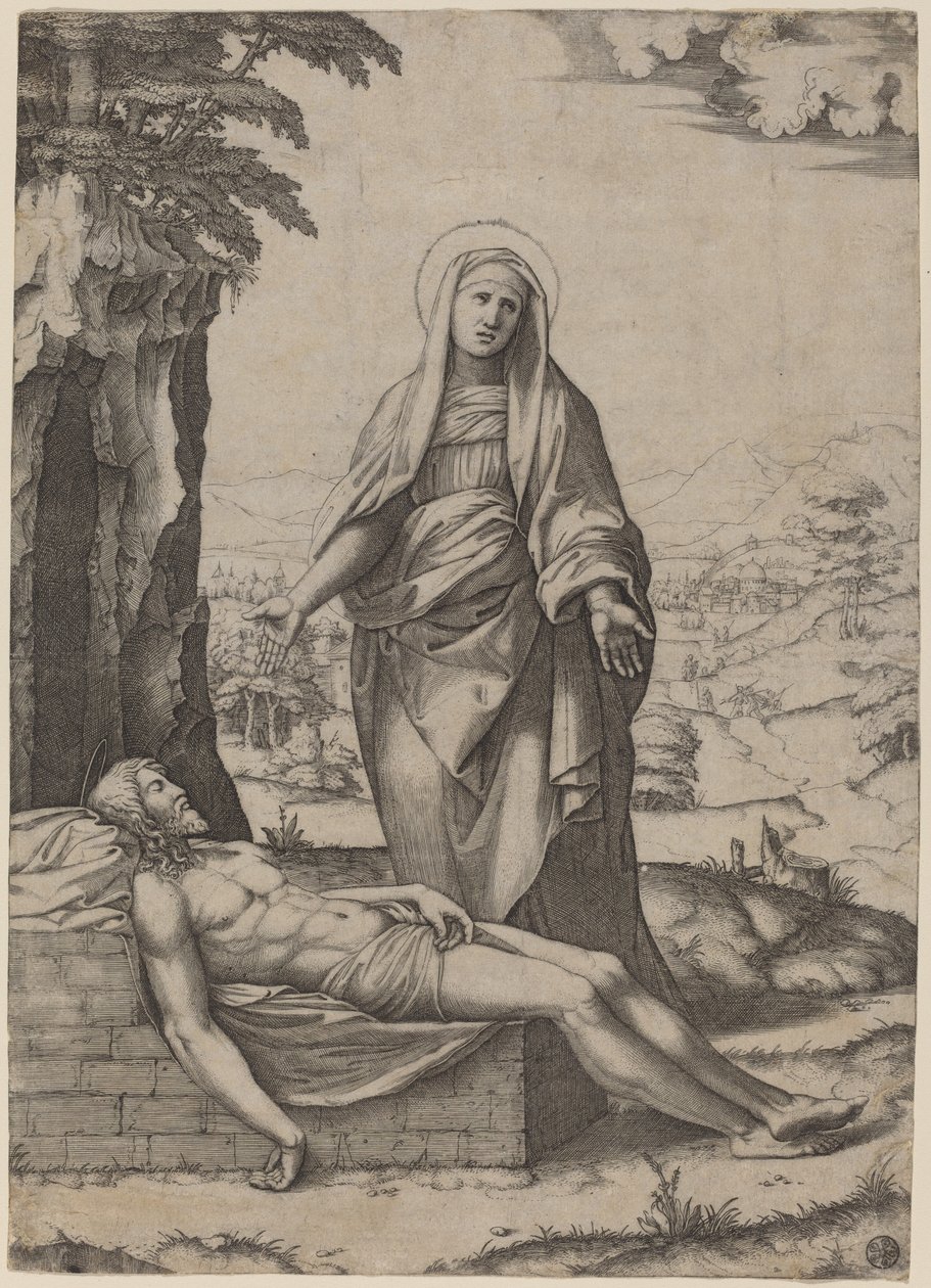 رثاء العذراء بواسطة Marcantonio Raimondi بعد رافائيل