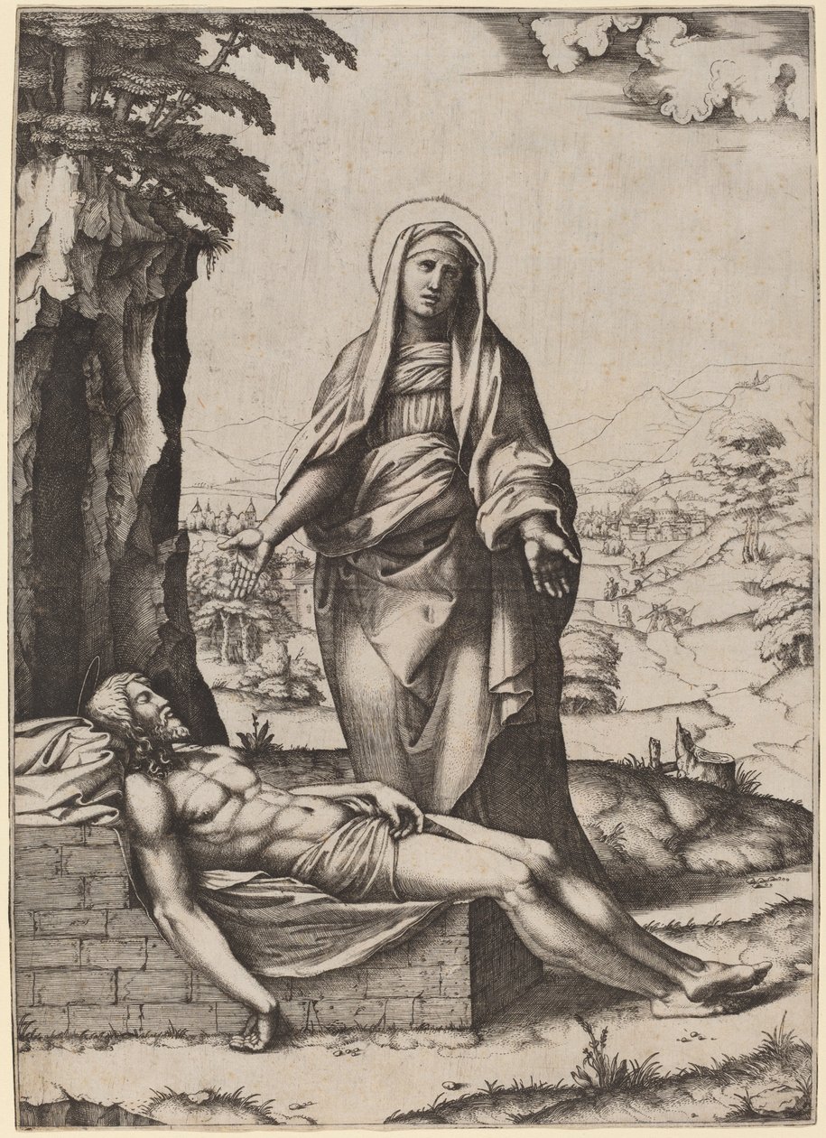 رثاء العذراء بواسطة Marcantonio Raimondi بعد رافائيل