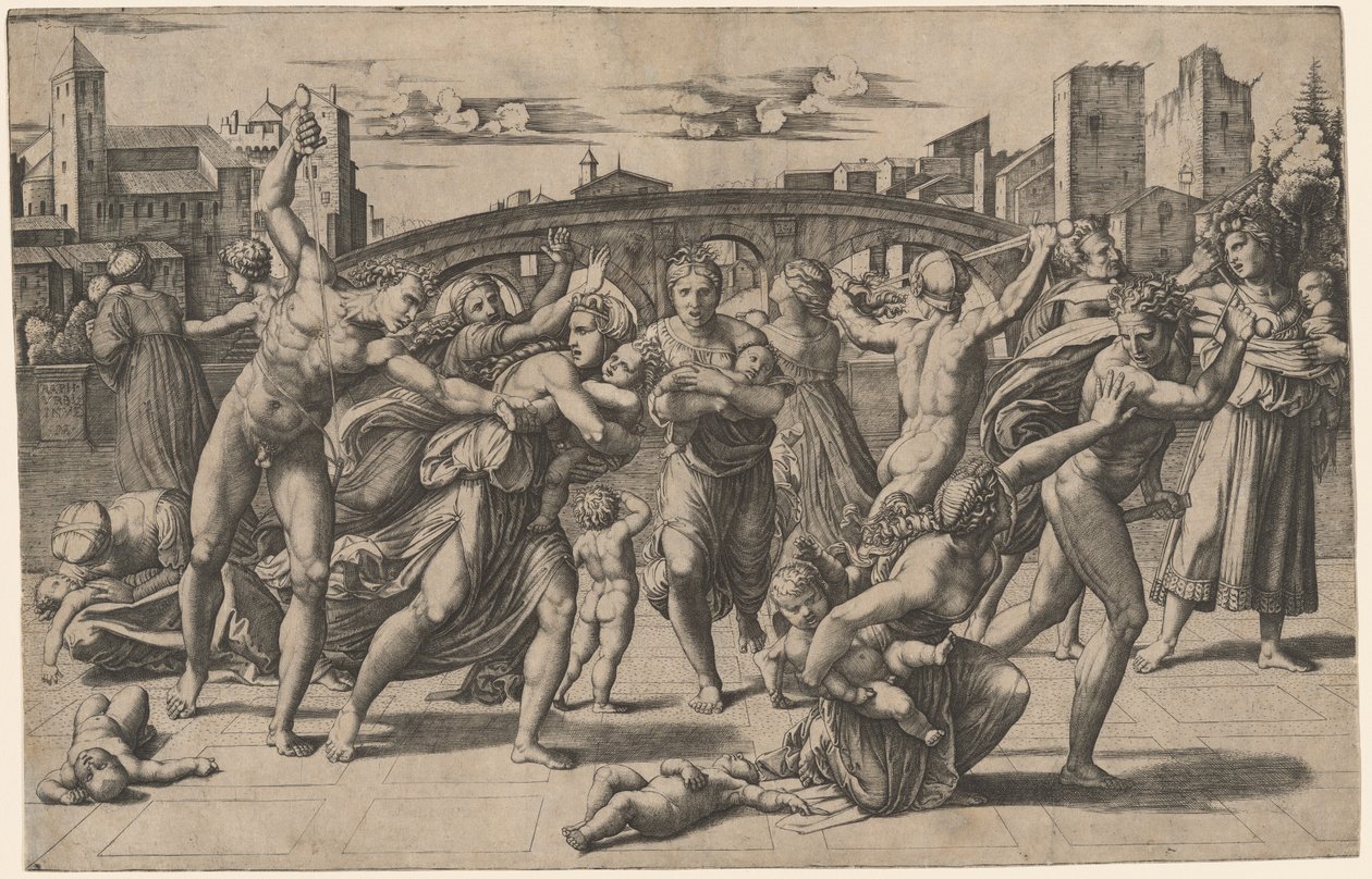 مذبحة الأبرياء بواسطة Marcantonio Raimondi بعد رافائيل