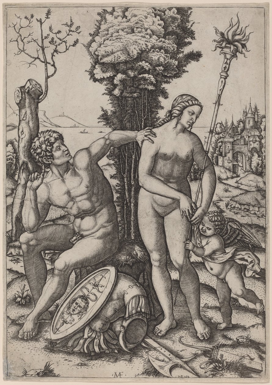 المريخ والزهرة وإيروس بواسطة من المحتمل أن يكون Marcantonio Raimondi بعد Andrea Mantegna