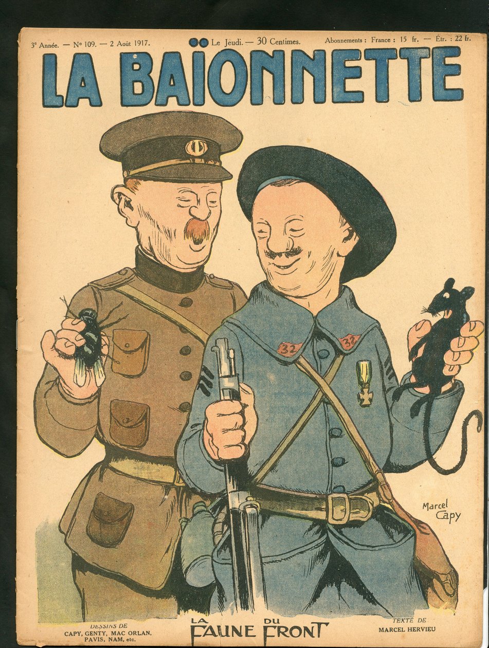 غلاف كتاب "La Baionnette" ، ساخر بألوان بواسطة مارسيل أمابل لاعب خط الوسط كابي