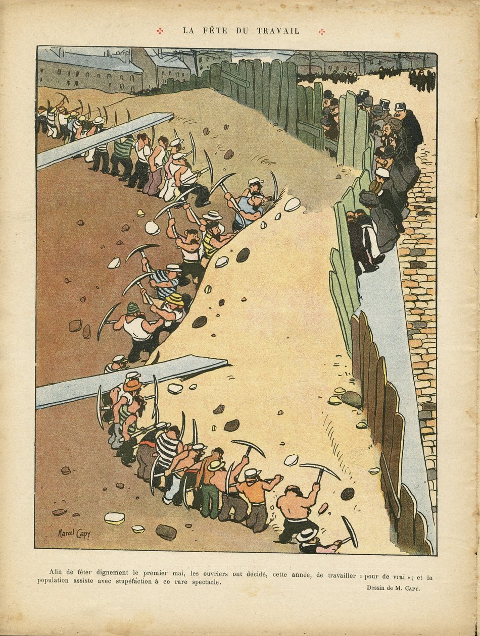 Illustration by Marcel Capy (1865-1941) in Le Rire, 27/04/12 - Labour Day - Architecture Urban Planning, Work, May 1 - Terrassiers بواسطة مارسيل أمابل لاعب خط الوسط كابي