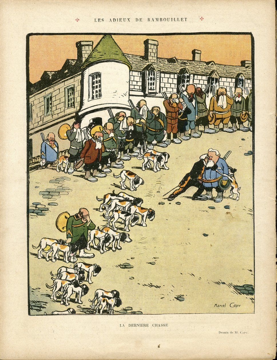 Illustration of Marcel Capy (1865-1941) in Le Rire, 22/02/13 - Les farewell de Rambouillet - Hunting hunter, President of the Republic, Rambouillet - Fallieres Armand (1841-1931) بواسطة مارسيل أمابل OL كابى