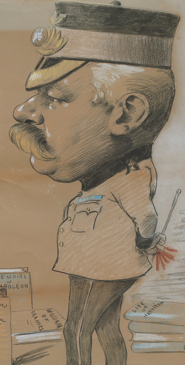 رسم كاريكاتير للعقيد غير معروف المشاة من مشاة البحرية الملكية الخفيفة ، 1893 (طباشير ملون على ورق) بواسطة مارسيل بيك